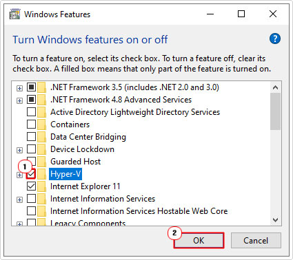 select Hyper-V in windows features