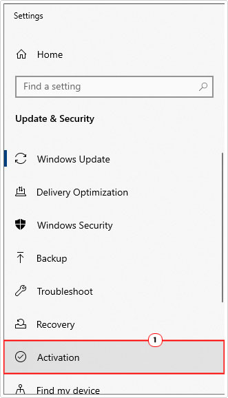 click on Activation in windows update settings