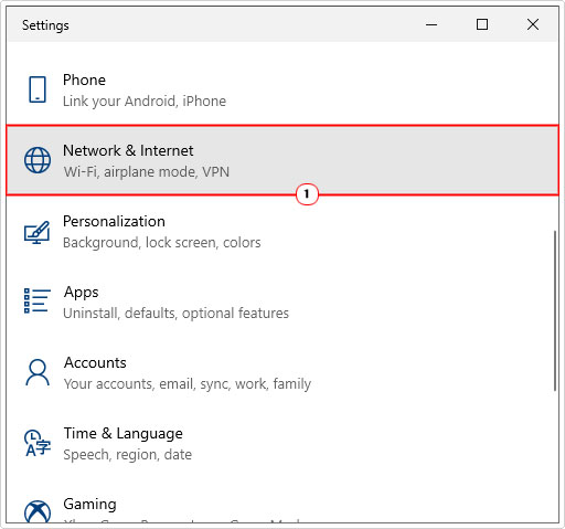 click on Network & Internet in windows settings