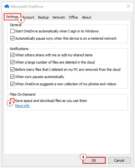 disable Files On-Demand in onedrive settings