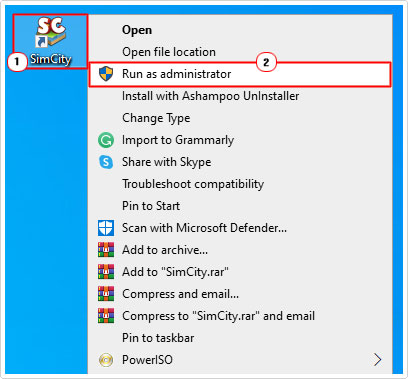 select Run as Administrator for program