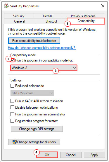 select compatibility mode for program