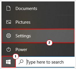 click on settings from start menu