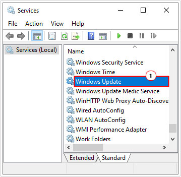 open windows update in services