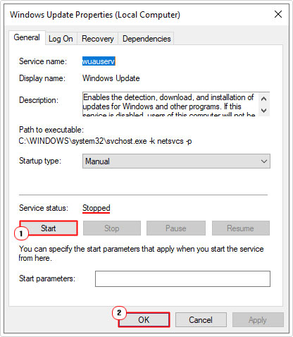 check Service Status for windows update