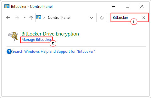 search for BitLocker and click on BitLocker in control panel