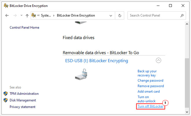 turn off BitLocker in BitLocker encryption
