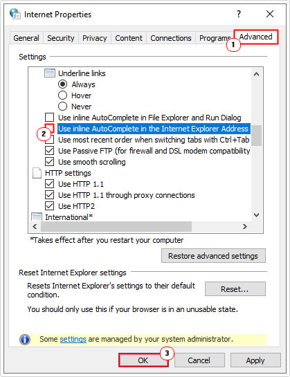 disable AutoComplete in internet options