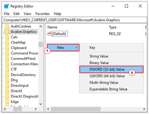 create new DWORD in registry path