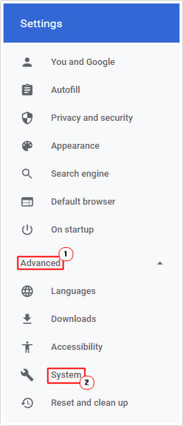 go to system settings from the advanced menu