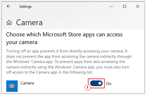 set Microsoft store apps access for camera to on