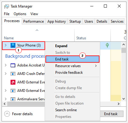 close yourphone in task manager