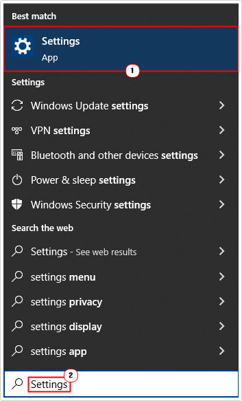 open settings using search box