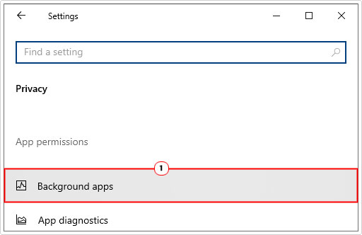click on background apps in privacy menu