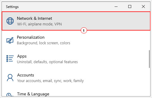 click on Network & Internet in settings