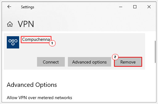 remove VPN connection in VPN menu