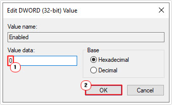 change Enabled value data to 0
