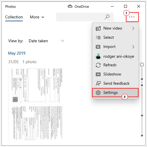 click on settings in Microsoft photos