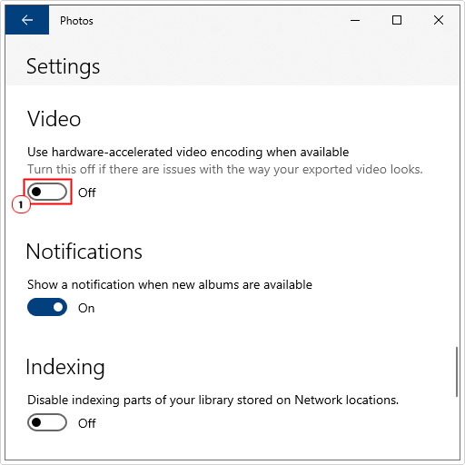 disable encoding in Microsoft photos settings