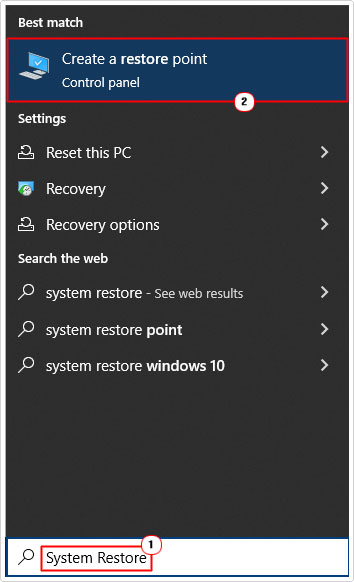 click on Create a restore point after system restore search
