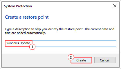 name restore point then click on create