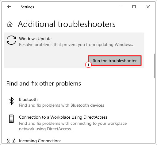 click on run the troubleshooter for windows udpate
