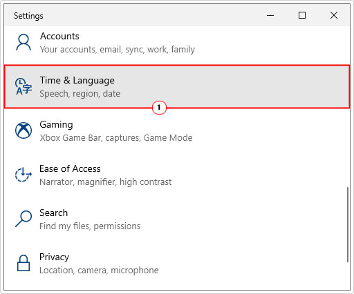 click on Time & Language in settings