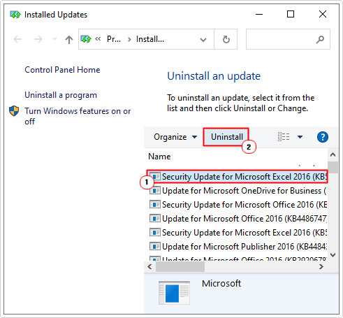 uninstall select windows update