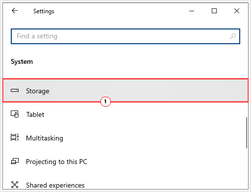 select storage from system