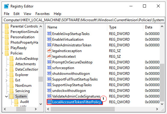create LocalAccountTokenFilterPolicy then open it