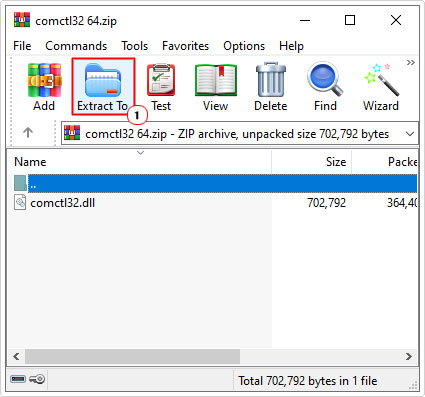 click on extract to in winrar to extract Comctl32.dll 