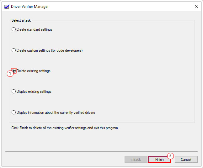 select Delete existing settings in verifier manager