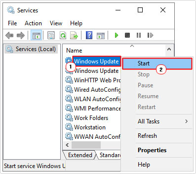 start windows update from services