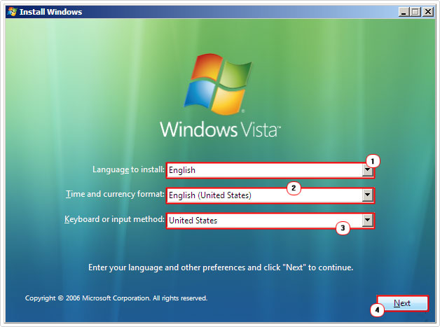 select windows vista settings and click on next