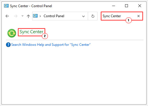 search for Sync Center in control panel and click on Sync Center