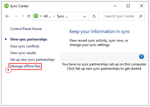 click on Manage offline files in sync center