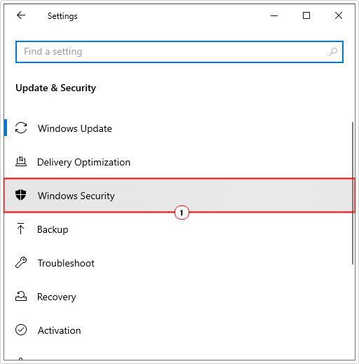 click on windows security from update and security