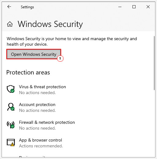 click on Open Windows Security from Windows security