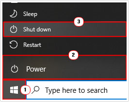 shut down windows using start menu