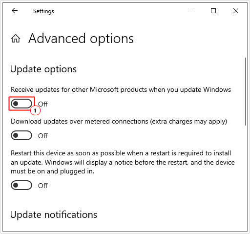 disable windows update option in advanced options