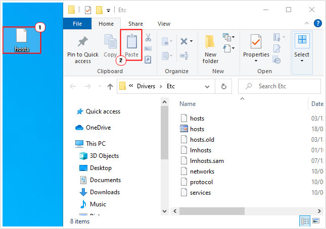 copy hosts file to etc folder