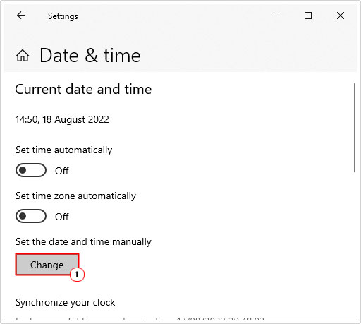 click on change to access date and time settings