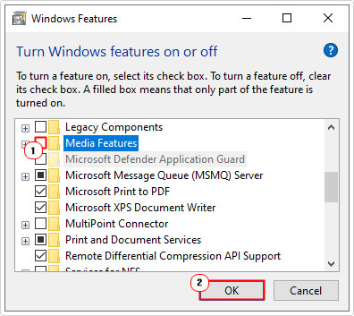 disable media features in windows features