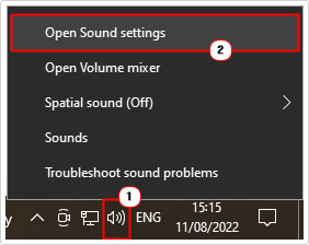 open sound settings from speaker icon