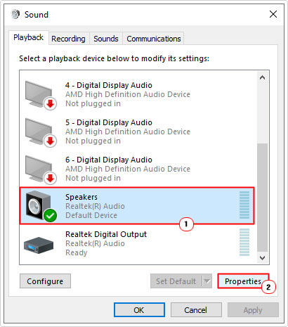select properties for default audio device