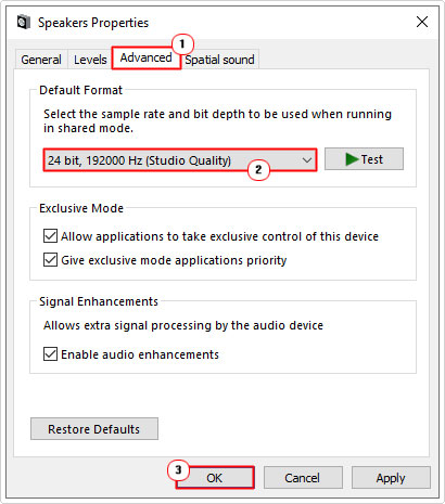 select new audio format from advanced options 