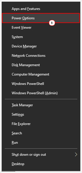 click on power options from start menu