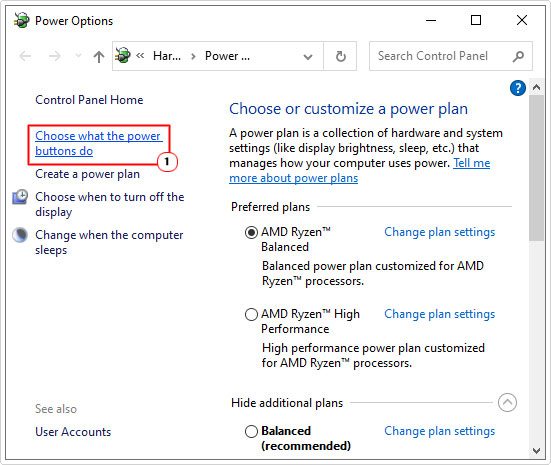 click on Choose what the power buttons do from power from choose power plans