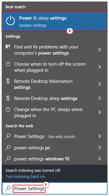 search for Power Settings and click on power settings
