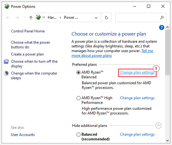 click on Change plan settings under power plans